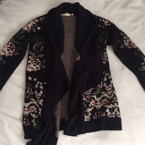 Black patterned open front cardigan